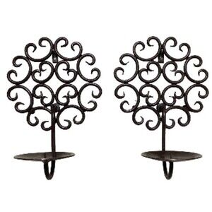 TREE OF LIFE Pair Circle Candle Holder Metal Wall Sconces 10 x 6.5 inches